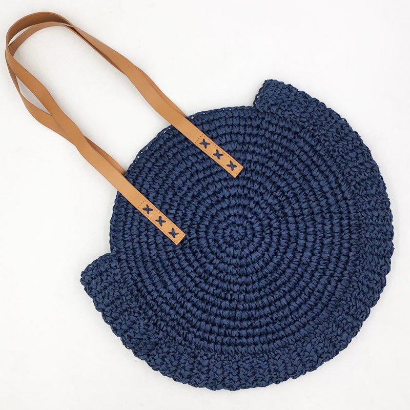 Handgewebte runde Damen-Umhängetasche, Handtasche, böhmischer Sommer-Stroh-Strandtasche, Reise-Shopping, weibliche Tragetasche, Korbtaschen
