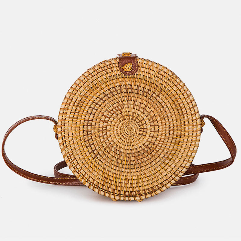Barabum Round Rattan Summer Straw Crossbody Bag
