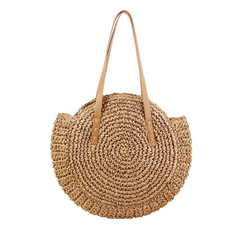 Hand-woven Round Woman's Shoulder Bag Handbag Bohemian Summer Straw Beach Bag Travel Shopping Female Tote Wicker Bags