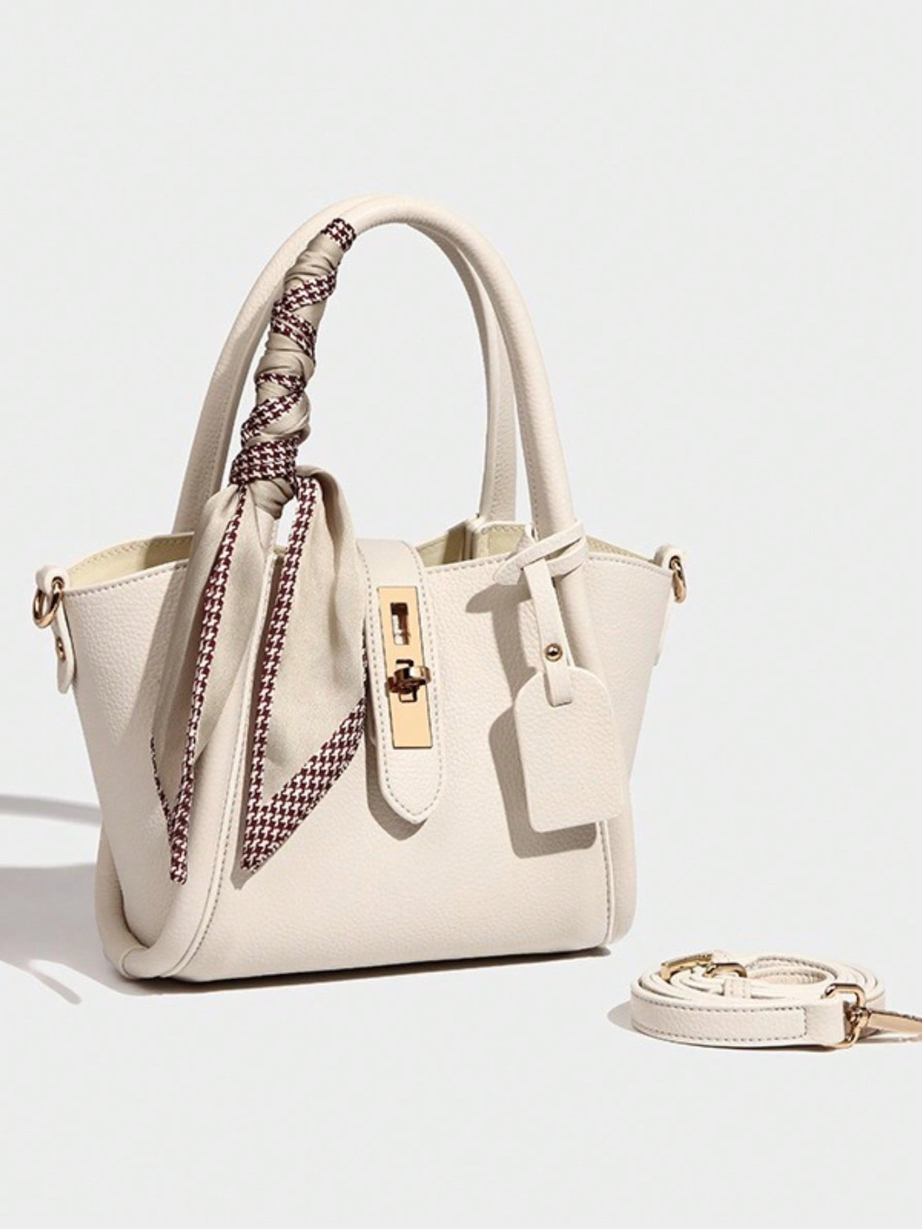 Barabum Mini Square Bag Twilly Scarf Decor Zipper Double Handle