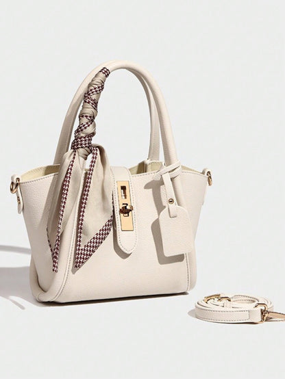 Barabum Mini Square Bag Twilly Scarf Decor Zipper Double Handle