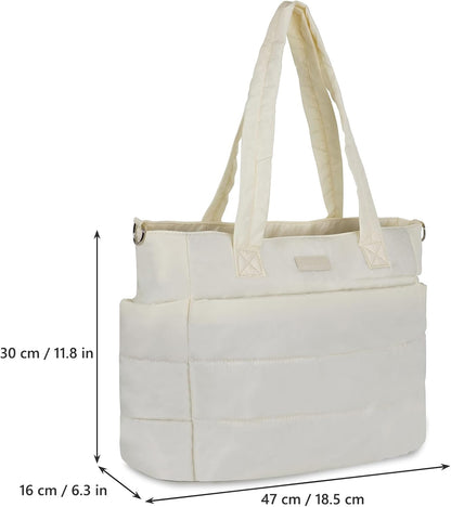 Barabum Tote Bag for Women with Long Strap, Lightweight Puffy Tote Bag with Compartments Quilted Shoulder Bag Handbag
