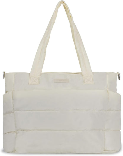 Barabum Tote Bag for Women with Long Strap, Lightweight Puffy Tote Bag with Compartments Quilted Shoulder Bag Handbag
