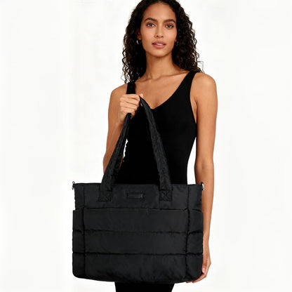 Barabum Tote Bag for Women with Long Strap, Lightweight Puffy Tote Bag with Compartments Quilted Shoulder Bag Handbag
