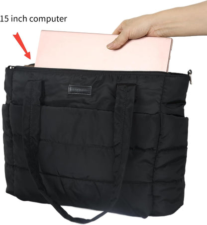 Barabum Tote Bag for Women with Long Strap, Lightweight Puffy Tote Bag with Compartments Quilted Shoulder Bag Handbag
