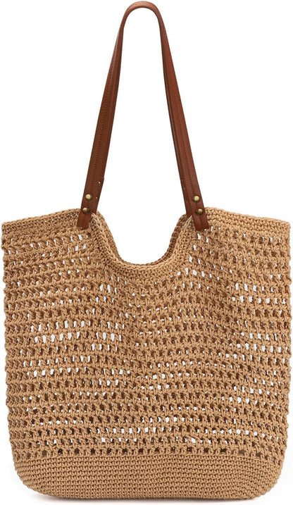 Barabum Beach Bag for Women, Mesh Tote Bag,Crochet Knitting Beach Bag for Summer Vacation