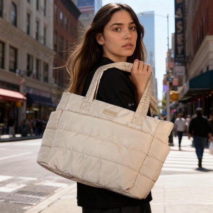 Barabum Tote Bag for Women with Long Strap, Lightweight Puffy Tote Bag with Compartments Quilted Shoulder Bag Handbag