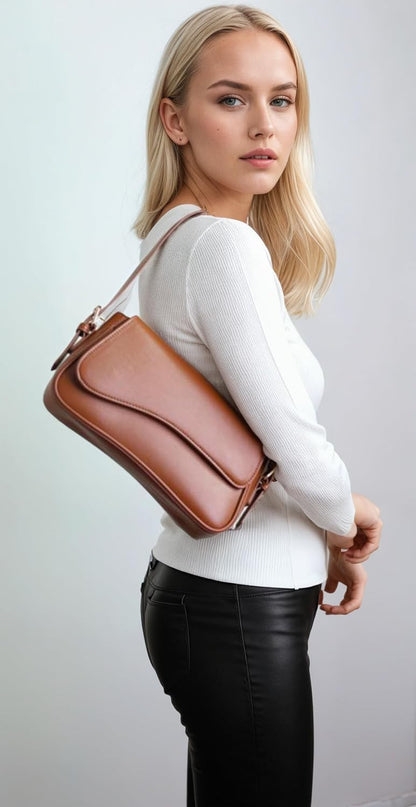 Barabum Shoulder Bag for Women,Y2K Trendy Purse Vegan Leather Hobo Handbags,Clutch Saddle Bag with 2 Removable Straps