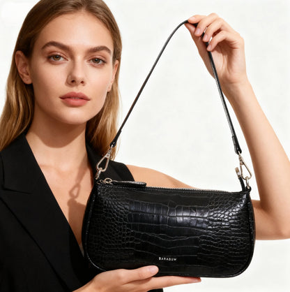 Barabum Retro Classic Crocodile Pattern Shoulder Bag with Zipper Closure