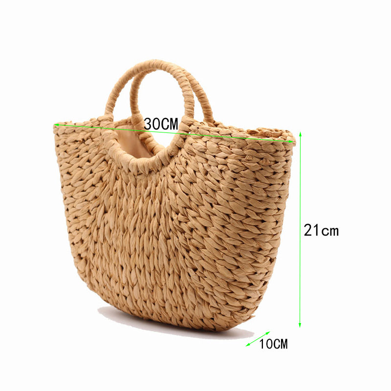 Barabum New Handmade Semicircle Women Handbag Summer Woven Beach Bag Female Bohemia Straw Bag Fashion Knitted Round Handle Vacation Tote