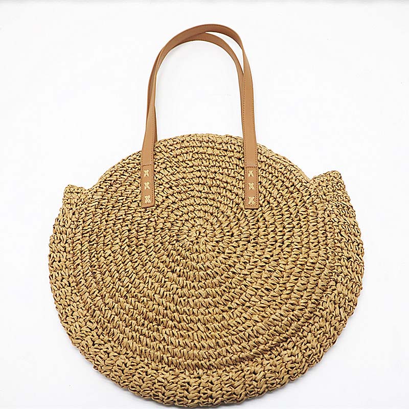 Hand-woven Round Woman's Shoulder Bag Handbag Bohemian Summer Straw Beach Bag Travel Shopping Female Tote Wicker Bags