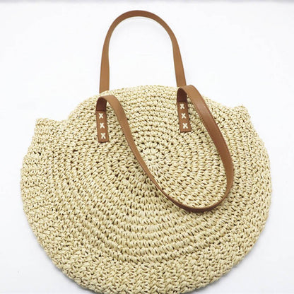 Hand-woven Round Woman's Shoulder Bag Handbag Bohemian Summer Straw Beach Bag Travel Shopping Female Tote Wicker Bags