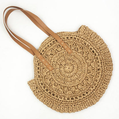 Hand-woven Round Woman's Shoulder Bag Handbag Bohemian Summer Straw Beach Bag Travel Shopping Female Tote Wicker Bags