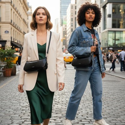 Barabum Retro Classic Crocodile Pattern Shoulder Bag with Zipper Closure