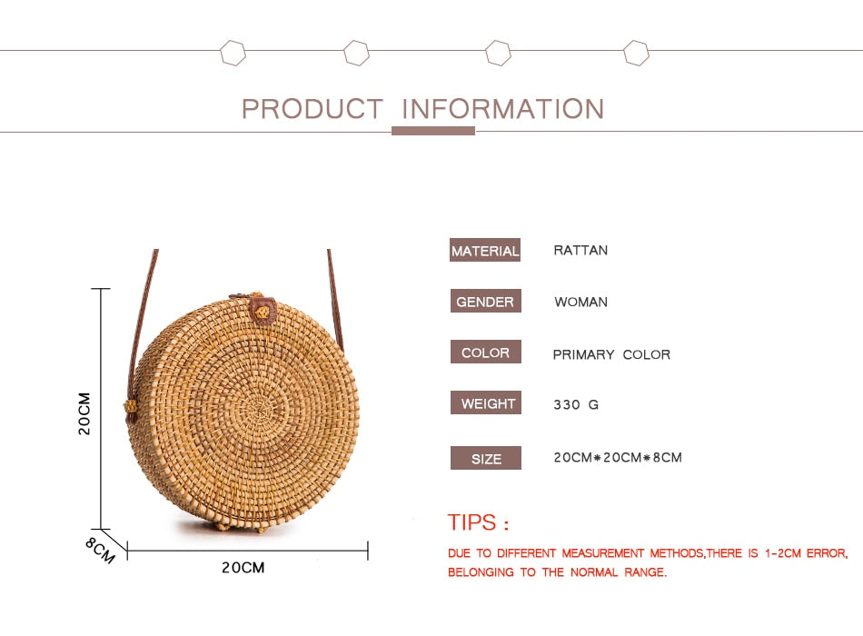 Barabum Round Rattan Summer Straw Crossbody Bag