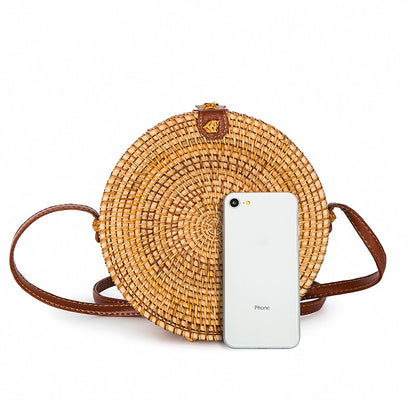 Barabum Round Rattan Summer Straw Crossbody Bag