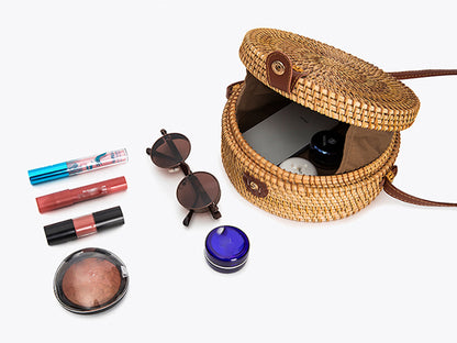 Barabum Round Rattan Summer Straw Crossbody Bag