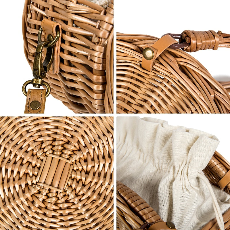 Barabum Rattan Straw Crossbody Bag for Summer Holiday Beach