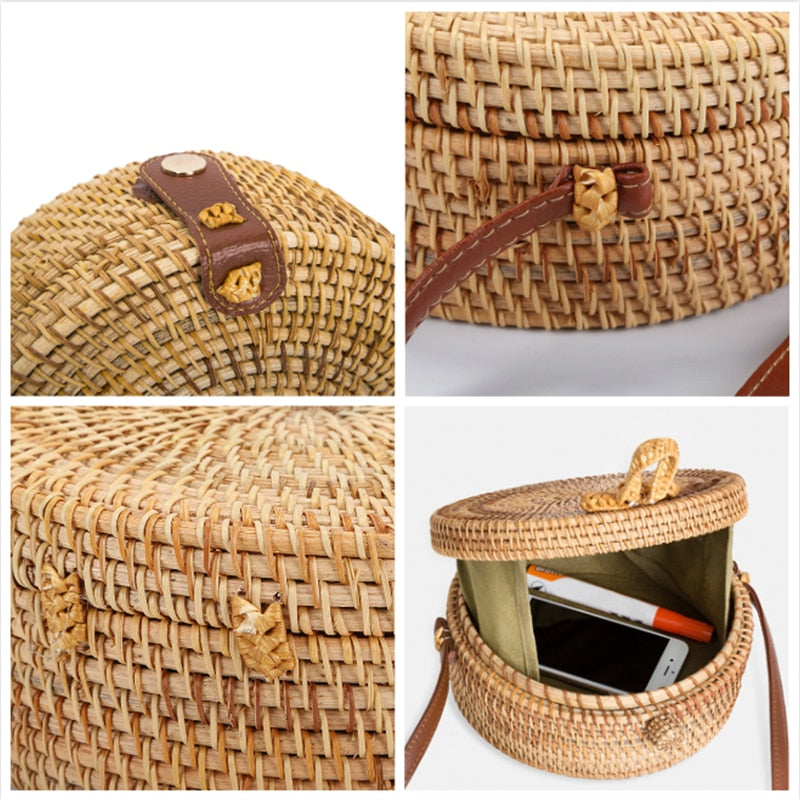Barabum Round Rattan Summer Straw Crossbody Bag