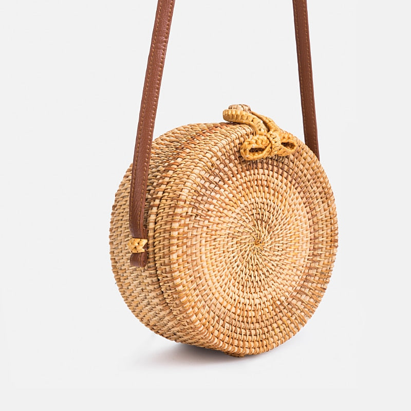 Barabum Round Rattan Summer Straw Crossbody Bag
