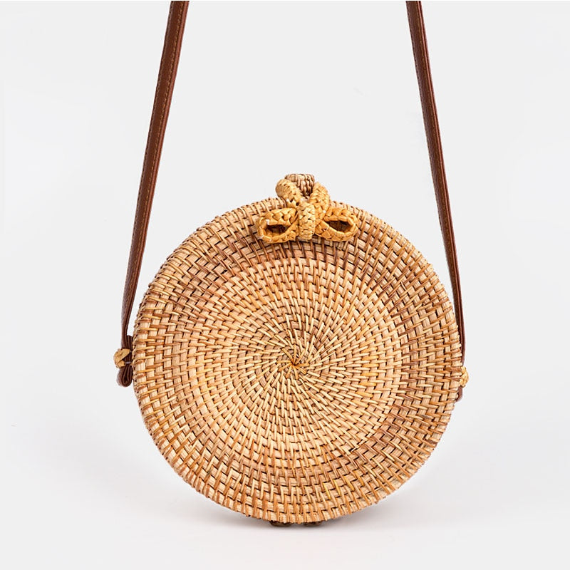 Barabum Round Rattan Summer Straw Crossbody Bag